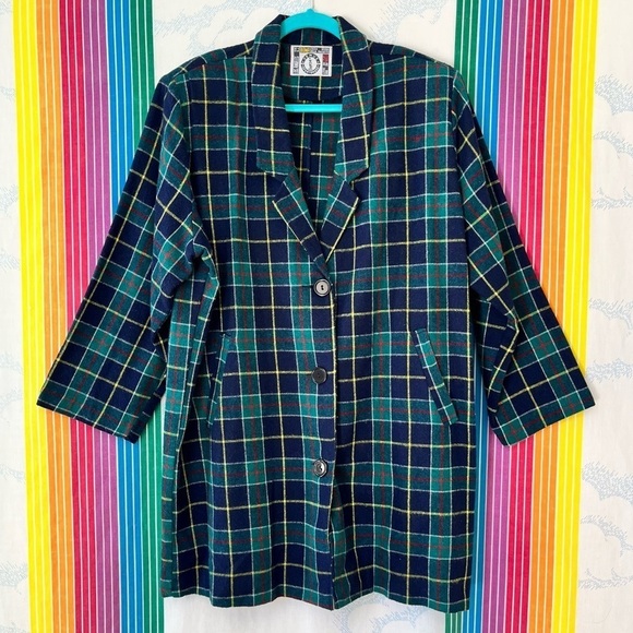 VINTAGE 90s venus sportswear plaid wool blazer large extra large - Picture 1 of 8